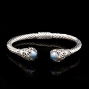 Robert Manse Bali Sterling Silver & 18K Gold Cable Cuff Bracelet w/BLUE Pearl